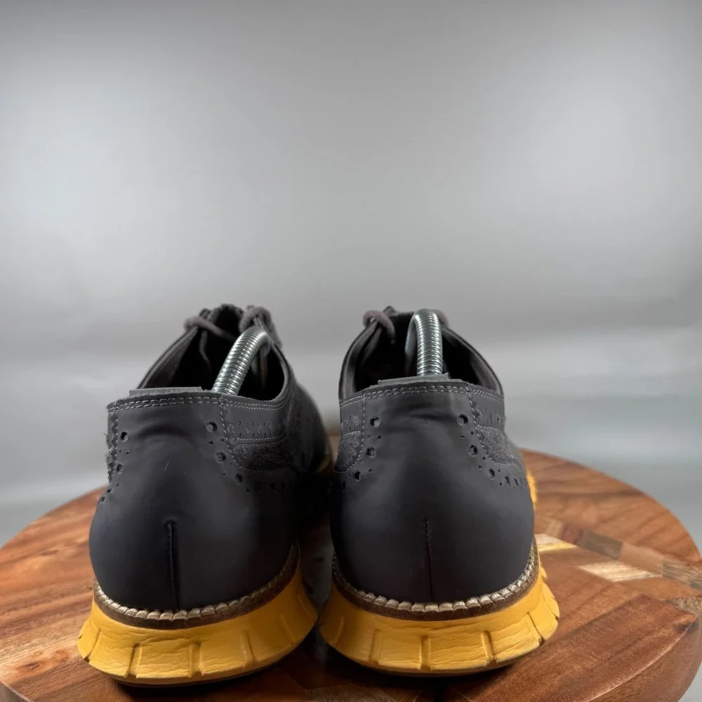 Cole Haan Zerogrand Wingtip Oxford Mens‎ 11M Gray Suede Leather Yellow Sole